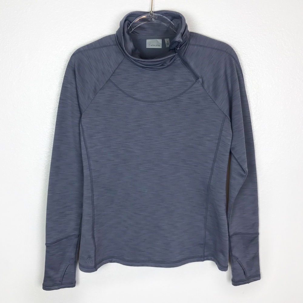 Athleta Gray Asymmetrical Neck Zip Sweater